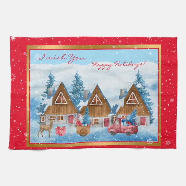 Magical Holiday Winter Landscape Customise Tea Towel (Horizontal)