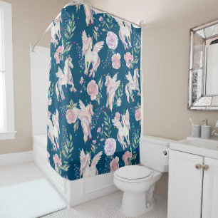 Magical horse and roses pattern shower curtain