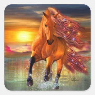 Magical Horse Running on Beach Square Sticker