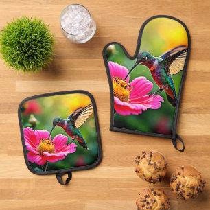 Magical Hummingbird Moments Design Oven Mitt & Pot Holder Set