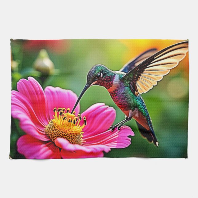 Magical Hummingbird Moments Design Tea Towel (Horizontal)