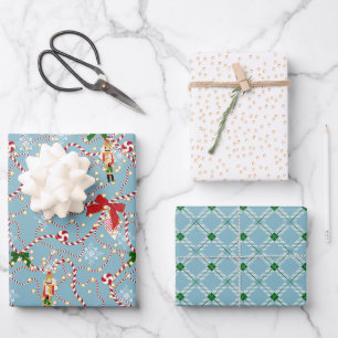 Magical Ice Blue Illustrated Nutcracker Christmas Wrapping Paper Sheet