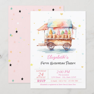Magical Ice Creams Stars Pink Birthday Invitation