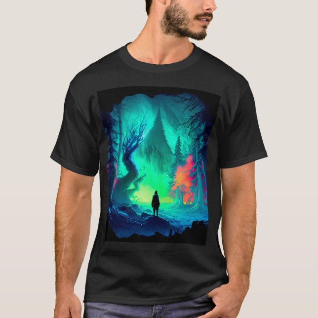 Magical Ice Forest With Aurora Borealis In The Arc T-Shirt (Front)
