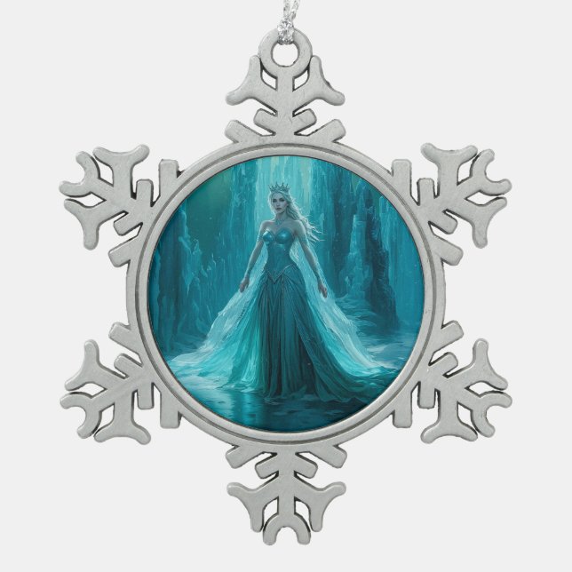 Magical Ice Queen Winter Christmas Snowflake Pewter Christmas Ornament (Front)