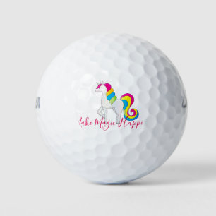 Magical Illustrated Cute Girl Rainbow Unicorn Golf Balls