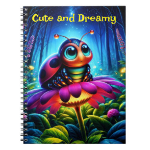 Magical insect in a luminous nighttime forest notebook