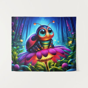Magical insect in a luminous nighttime forest tapestry