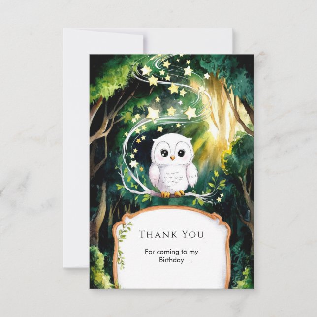Magical Into the Woods Owl Birthday Thank You Card (Front)