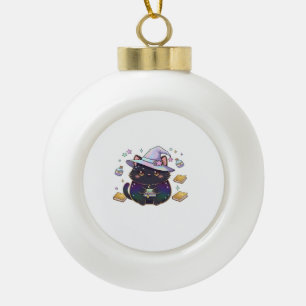 Magical Introvert Cat Pastel Witch Hat Halloween Ceramic Ball Christmas Ornament