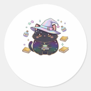 Magical Introvert Cat  Pastel Witch Hat Halloween  Classic Round Sticker