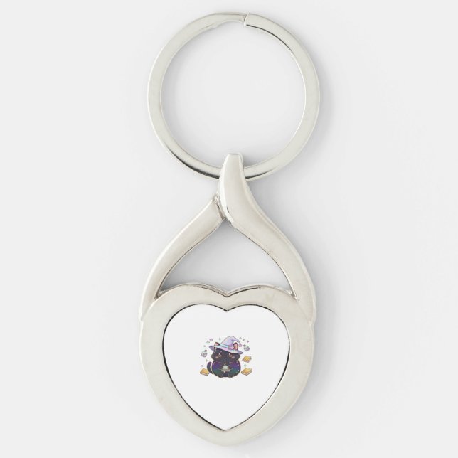 Magical Introvert Cat  Pastel Witch Hat Halloween  Key Ring (Front)