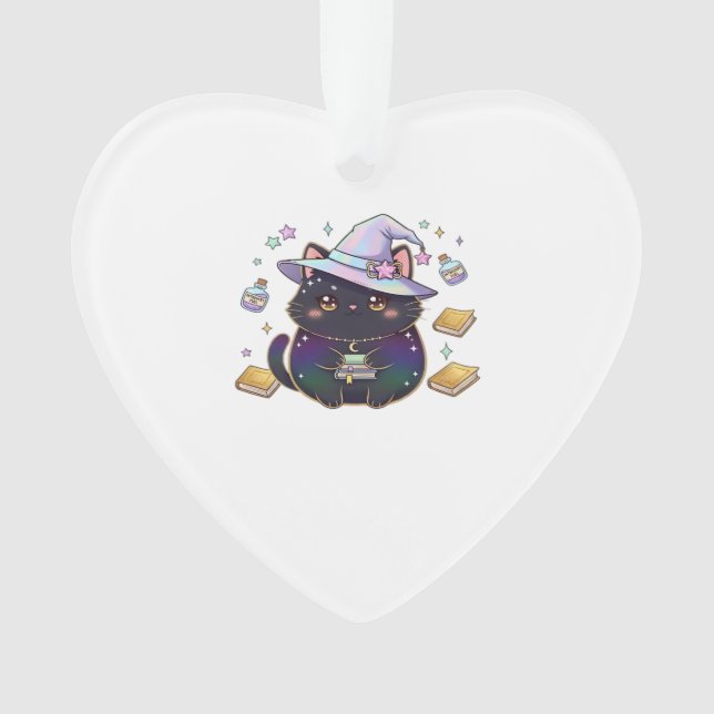 Magical Introvert Cat  Pastel Witch Hat Halloween  Ornament (Front)
