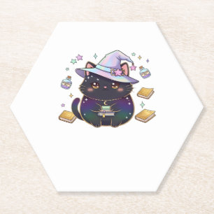 Magical Introvert Cat  Pastel Witch Hat Halloween  Paper Coaster