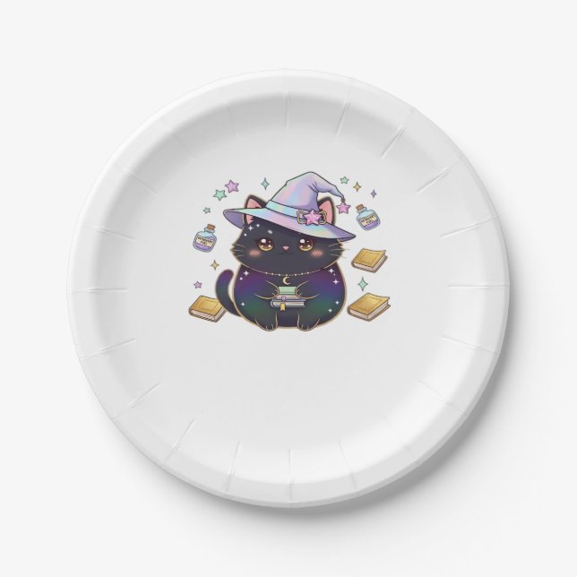 Magical Introvert Cat  Pastel Witch Hat Halloween  Paper Plate (Front)