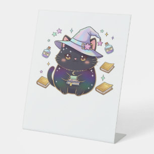 Magical Introvert Cat Pastel Witch Hat Halloween Pedestal Sign