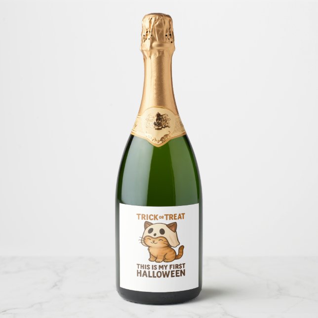 Magical Introvert Cat  Pastel Witch Hat Halloween  Sparkling Wine Label (Front)