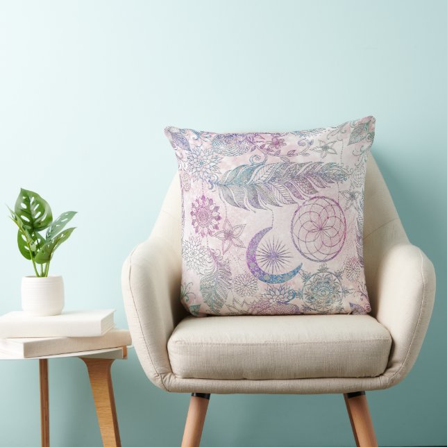 Magical Iridescent Glitter Feathers Dreamcatcher Cushion (Chair)