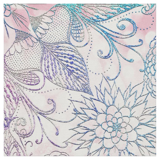 Magical Iridescent Glitter Feathers Dreamcatcher Fabric (Close Up)