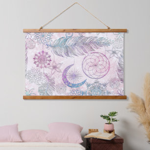 Magical Iridescent Glitter Feathers Dreamcatcher Hanging Tapestry