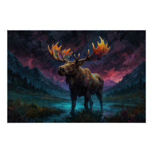 Magical Jasper Moose and Rocky Mountains Poster