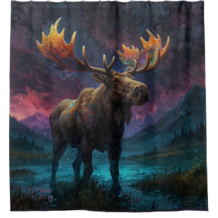 Magical Jasper Moose and Rocky Mountains Shower Curtain
