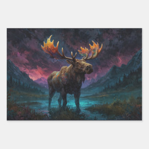 Magical Jasper Moose and Rocky Mountains Wrapping Paper Sheet