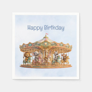 Magical Jungle Merry Go Round Happy Birthday Napkin