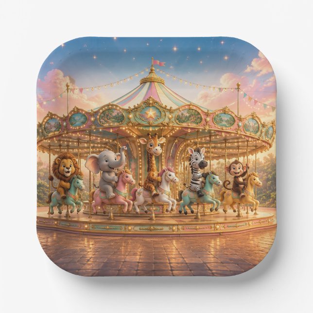 Magical Jungle Merry Go Round Paper Plate (Front)