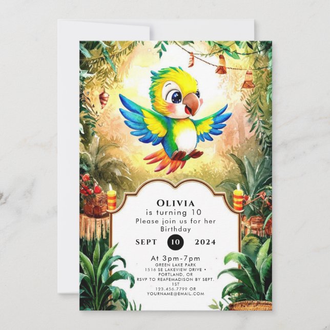Magical Jungle Parrot Birthday Invitation (Front)