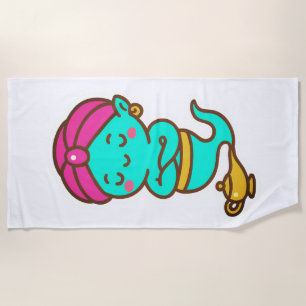 Magical Kawaii Djinn – Neon Spirit Beach Towel