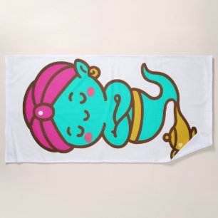 Magical Kawaii Djinn – Neon Spirit Beach Towel