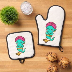 Magical Kawaii Djinn – Neon Spirit Oven Mitt & Pot Holder Set