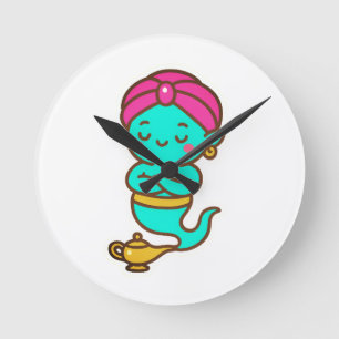 Magical Kawaii Djinn – Neon Spirit Round Clock