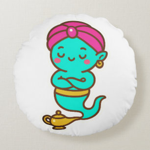 Magical Kawaii Djinn – Neon Spirit Round Cushion