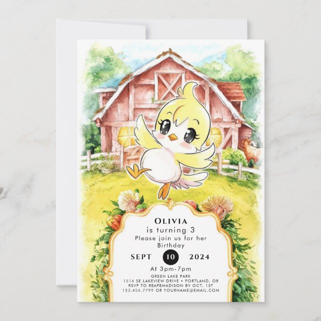 Magical Kids Chicken Birthday Invitation (Front)