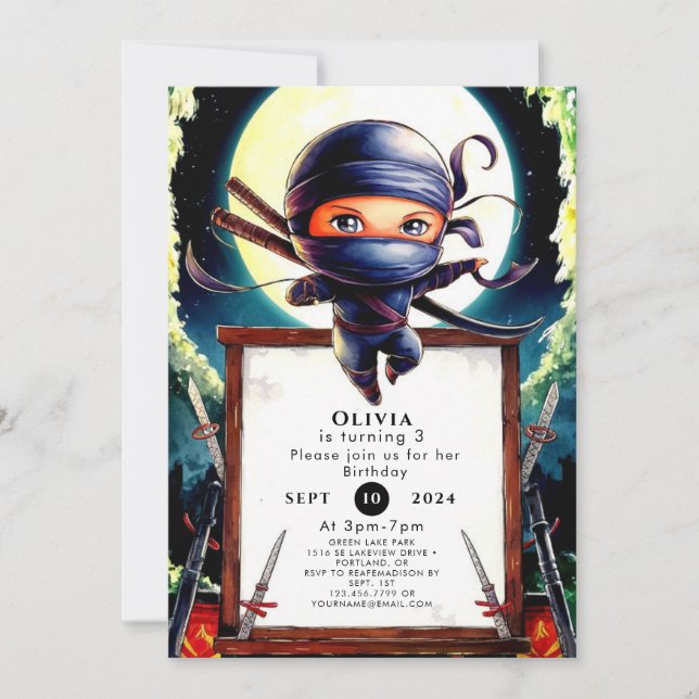 Magical Kids Ninja Birthday Invitation (Front)