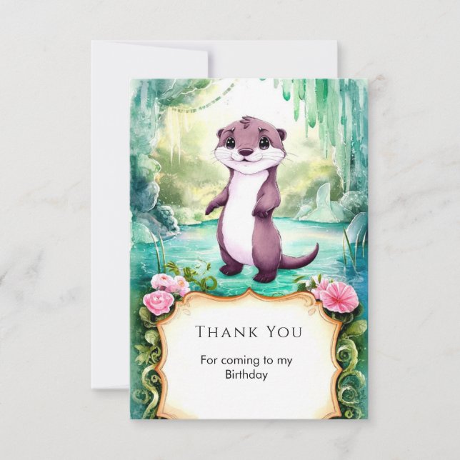 Magical Kids Otter Birthday Thank You Card (Front)