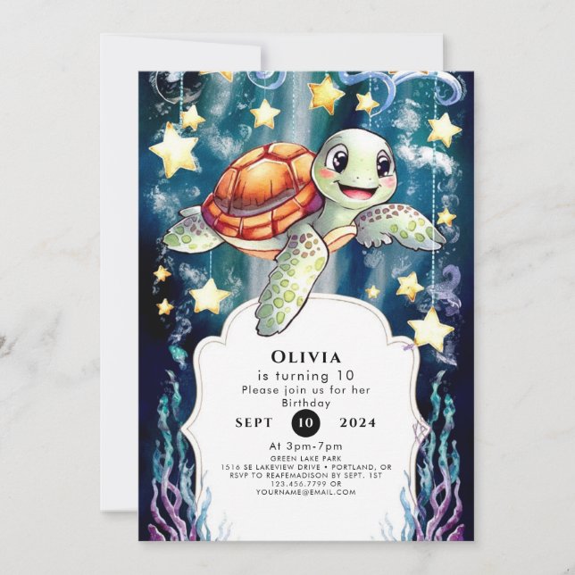 Magical Kids' Turtle Birthday Invitation (Front)