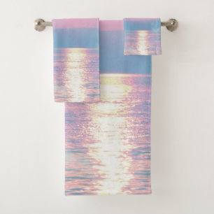 Magical landscape in pink sunset bath towel set