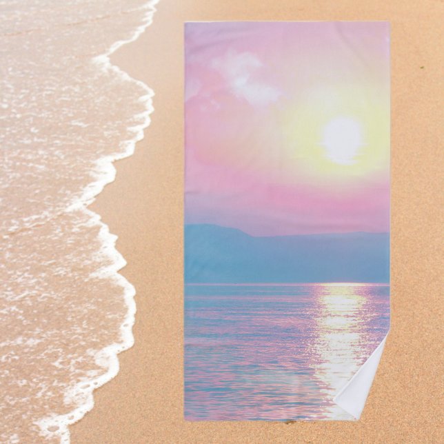 Magical landscape in pink sunset  beach towel (Creator Uploaded)