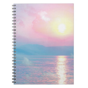 Magical landscape in pink sunset notebook