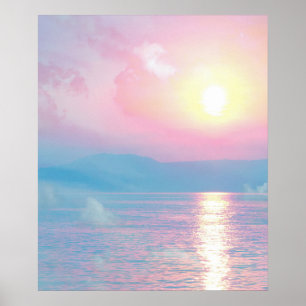 Magical landscape in pink sunset poster