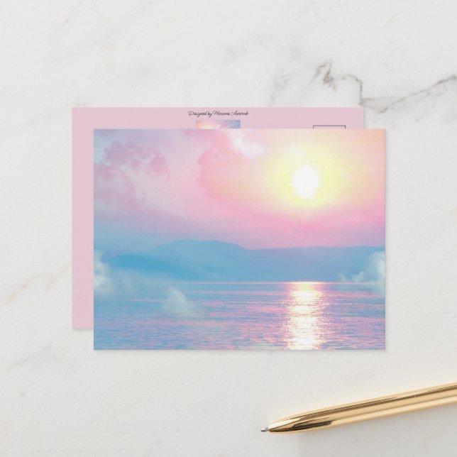 Magical landscape in pink sunset, romantic     postcard (Front/Back In Situ)