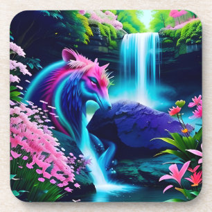 Magical Landscape Waterfall and Flowers Two Coaster