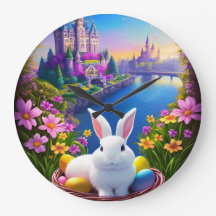 magical landscape with rabbit and magical castles 