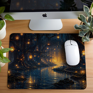 Magical Lantern Pathway Forest Art Mouse Mat