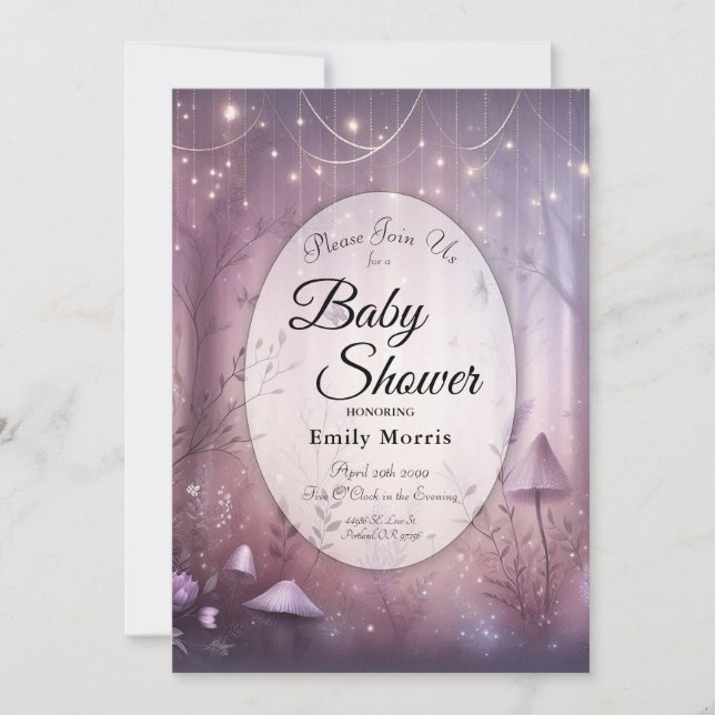 Magical Lavender Fairy Lights Baby Shower Invitation (Front)