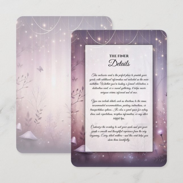 Magical Lavender Fairy Lights Wedding Enclosure Card (Front/Back)