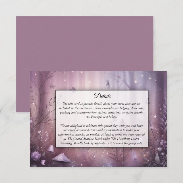 Magical Lavender Fairy Lights Wedding Enclosure Card (Front/Back)